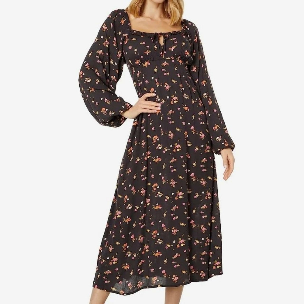 Billabong Black Floral Maxi Dress with Pink and Orange Accents